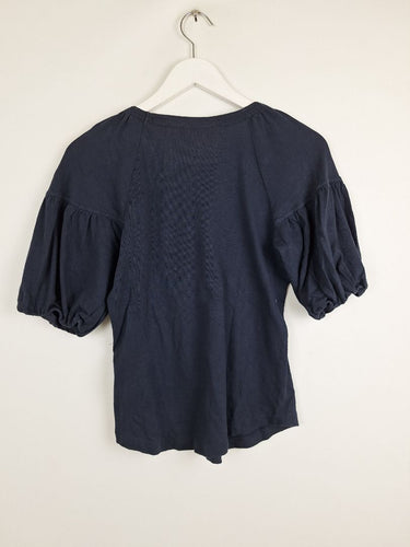Second-Hand - Witchery Navy Jersey Puff Sleeve Top Size XXS - SwapUp