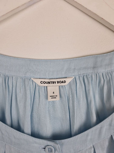 Second-Hand - Country Road Baby Blue Linen & Silk Blend Blouse Size 6 - SwapUp