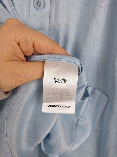 Second-Hand - Country Road Baby Blue Linen & Silk Blend Blouse Size 6 - SwapUp
