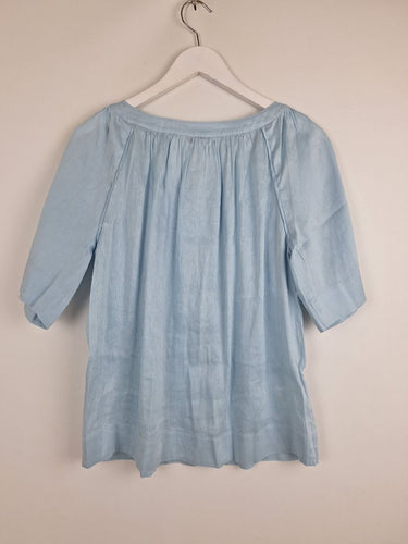 Second-Hand - Country Road Baby Blue Linen & Silk Blend Blouse Size 6 - SwapUp