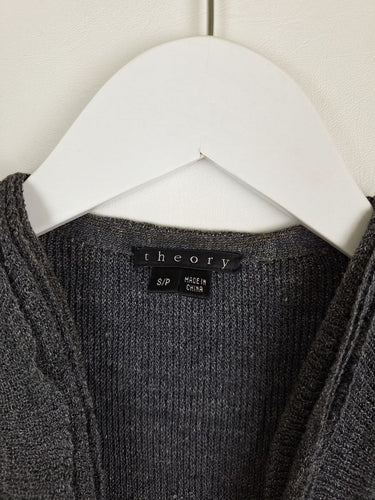 Second-Hand - Theory Mini Charcoal Ruffle Bolero Cardigan Size S - SwapUp