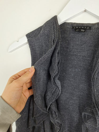 Second-Hand - Theory Mini Charcoal Ruffle Bolero Cardigan Size S - SwapUp