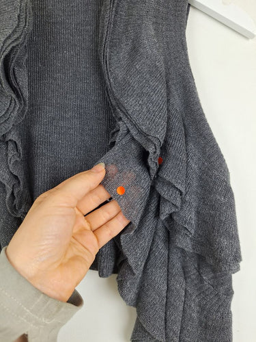 Second-Hand - Theory Mini Charcoal Ruffle Bolero Cardigan Size S - SwapUp