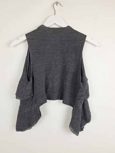 Second-Hand - Theory Mini Charcoal Ruffle Bolero Cardigan Size S - SwapUp