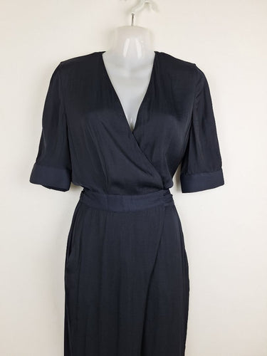 Second-Hand - Saba Navy Satin Luxe Jumpsuit Size 4 - SwapUp