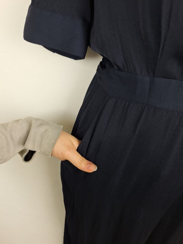 Second-Hand - Saba Navy Satin Luxe Jumpsuit Size 4 - SwapUp