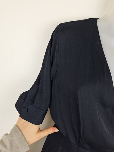 Second-Hand - Saba Navy Satin Luxe Jumpsuit Size 4 - SwapUp