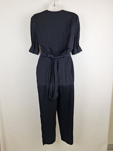 Second-Hand - Saba Navy Satin Luxe Jumpsuit Size 4 - SwapUp