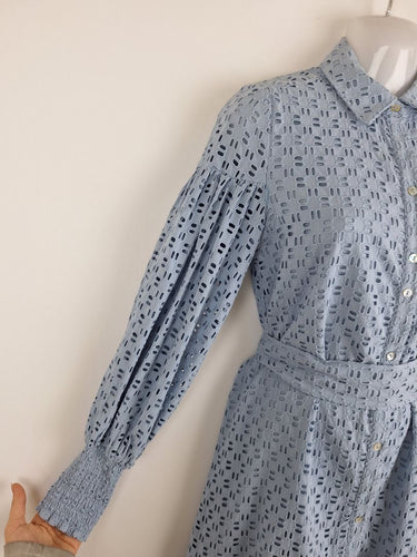 Second-Hand - Witchery Soft Blue Broderie Shirt Dress Size 4 - SwapUp