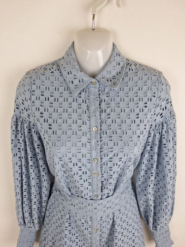 Second-Hand - Witchery Soft Blue Broderie Shirt Dress Size 4 - SwapUp