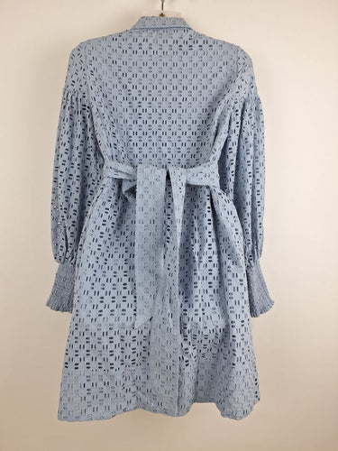 Second-Hand - Witchery Soft Blue Broderie Shirt Dress Size 4 - SwapUp