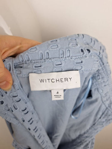 Second-Hand - Witchery Soft Blue Broderie Shirt Dress Size 4 - SwapUp