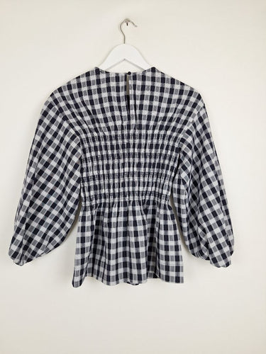 Second-Hand - Witchery Shirred Plaid Puff Blouse Size 6 - SwapUp