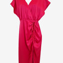 Second-Hand - Wayne Cooper Hot Pink Wrap & Ruched Event Midi Dress Size 10 - SwapUp