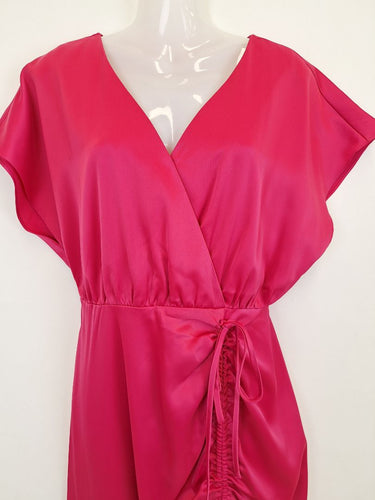 Second-Hand - Wayne Cooper Hot Pink Wrap & Ruched Event Midi Dress Size 10 - SwapUp
