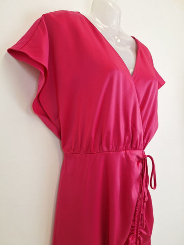 Second-Hand - Wayne Cooper Hot Pink Wrap & Ruched Event Midi Dress Size 10 - SwapUp
