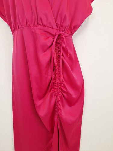 Second-Hand - Wayne Cooper Hot Pink Wrap & Ruched Event Midi Dress Size 10 - SwapUp