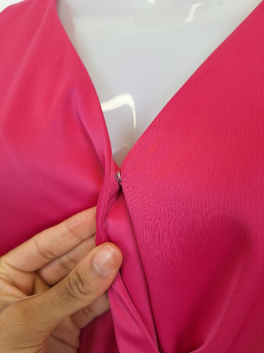 Second-Hand - Wayne Cooper Hot Pink Wrap & Ruched Event Midi Dress Size 10 - SwapUp