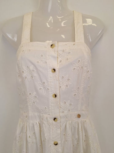Second-Hand - Superdry Camille Button Schiffli Midi Dress Size 10 - SwapUp