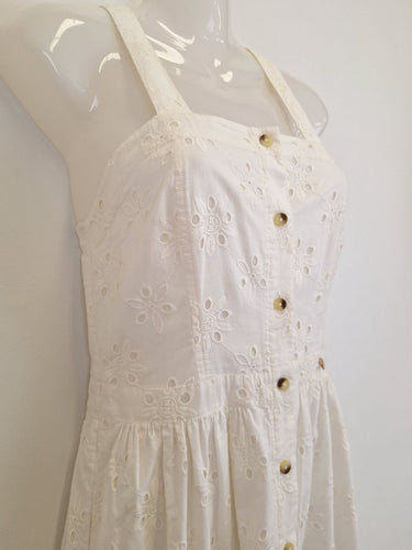 Second-Hand - Superdry Camille Button Schiffli Midi Dress Size 10 - SwapUp
