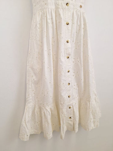 Second-Hand - Superdry Camille Button Schiffli Midi Dress Size 10 - SwapUp