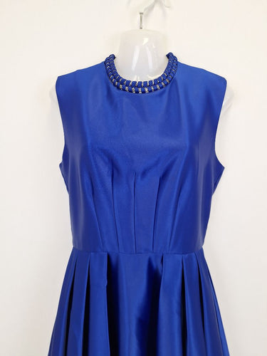 Second-Hand - Badgley Mischka Electric Blue Satin Decorated Cocktail Mini Dress Size 6 - SwapUp