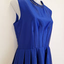 Second-Hand - Badgley Mischka Electric Blue Satin Decorated Cocktail Mini Dress Size 6 - SwapUp