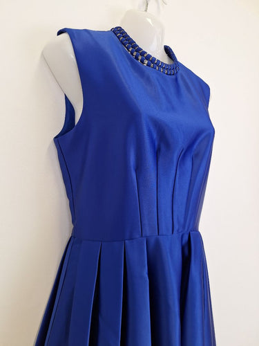 Second-Hand - Badgley Mischka Electric Blue Satin Decorated Cocktail Mini Dress Size 6 - SwapUp