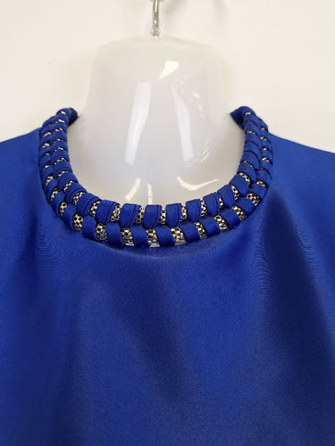 Second-Hand - Badgley Mischka Electric Blue Satin Decorated Cocktail Mini Dress Size 6 - SwapUp