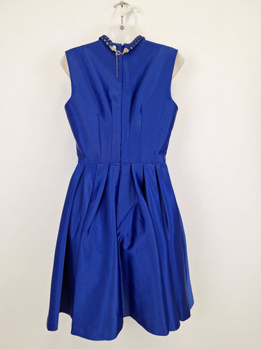 Second-Hand - Badgley Mischka Electric Blue Satin Decorated Cocktail Mini Dress Size 6 - SwapUp