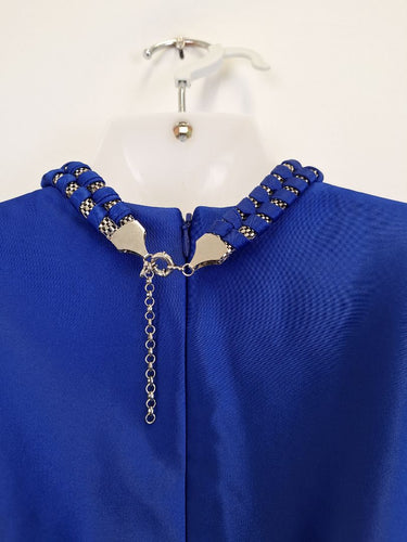 Second-Hand - Badgley Mischka Electric Blue Satin Decorated Cocktail Mini Dress Size 6 - SwapUp