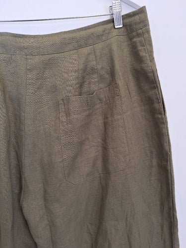 Second-Hand - Seed Khaki Pleated Wide Leg Linen Pants Size 18 - SwapUp