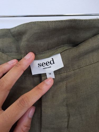 Second-Hand - Seed Khaki Pleated Wide Leg Linen Pants Size 18 - SwapUp