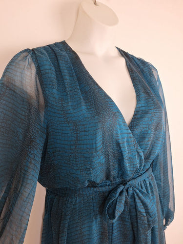 Second-Hand - Sheike Elegant Teal Animal Print Dress Size 14 - SwapUp