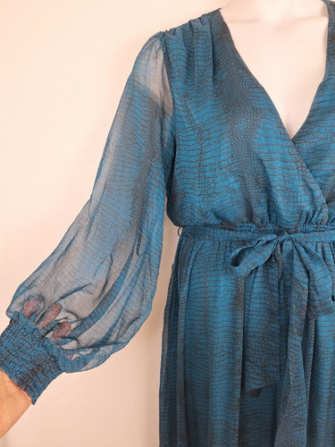 Second-Hand - Sheike Elegant Teal Animal Print Dress Size 14 - SwapUp