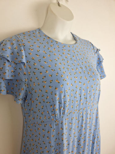 Second-Hand - Nobody's Child Baby Blue Floral Frilly Midi Dress Size 16 - SwapUp