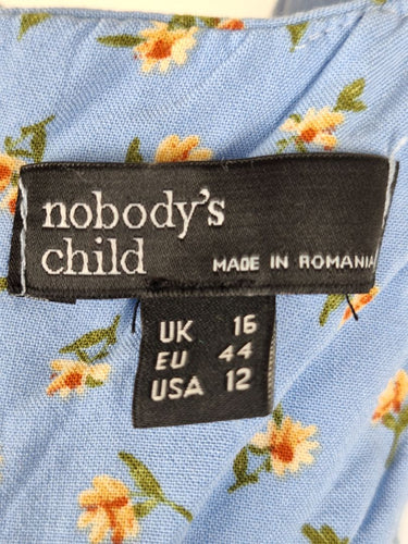 Second-Hand - Nobody's Child Baby Blue Floral Frilly Midi Dress Size 16 - SwapUp
