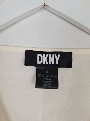 Second-Hand - DKNY Off White Sheer Sleek Deep V Neck Top Size XXL - SwapUp