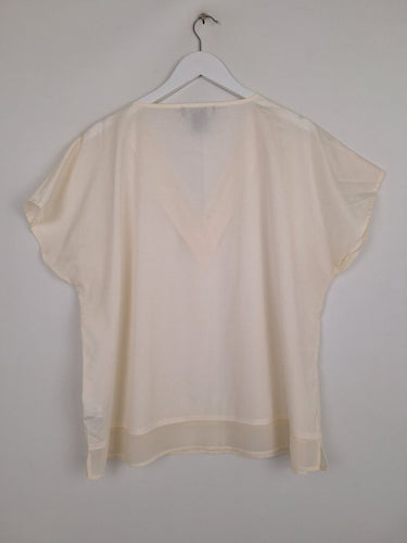 Second-Hand - DKNY Off White Sheer Sleek Deep V Neck Top Size XXL - SwapUp