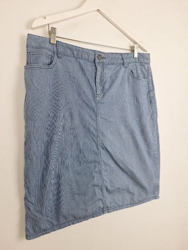 Second-Hand - Sportscraft Preppy A Line Striped Blue Midi Skirt Size 14 - SwapUp