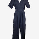 Second-Hand - Gorman Classic Dark Blue Linen Jumpsuit Size 6 - SwapUp
