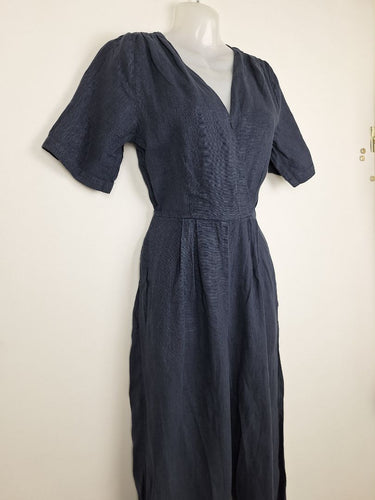 Second-Hand - Gorman Classic Dark Blue Linen Jumpsuit Size 6 - SwapUp
