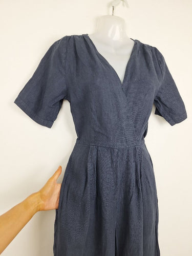 Second-Hand - Gorman Classic Dark Blue Linen Jumpsuit Size 6 - SwapUp