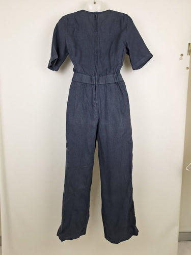 Second-Hand - Gorman Classic Dark Blue Linen Jumpsuit Size 6 - SwapUp