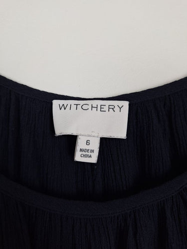 Second-Hand - Witchery Navy Crinkle Singlet Top Size 6 - SwapUp