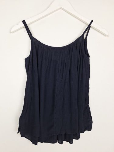 Second-Hand - Witchery Navy Crinkle Singlet Top Size 6 - SwapUp