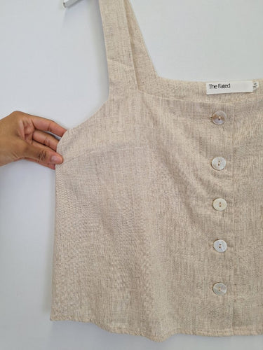 Second-Hand - The Fated Minimal Linen Blend Top Size 10 - SwapUp