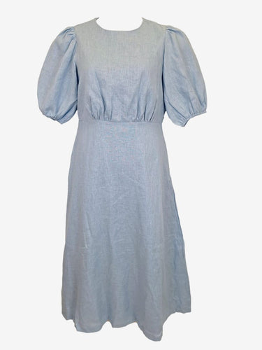 Aere Elowen Linen Puff Sleeve Dress Size 12