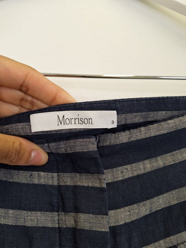 Second-Hand - Morrison Relaxed Navy Striped Linen Pants Size 12 - SwapUp