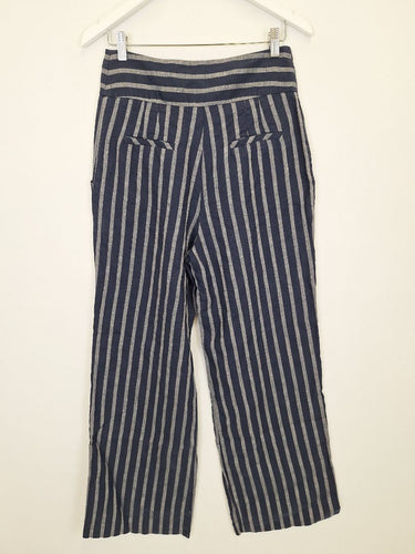 Second-Hand - Morrison Relaxed Navy Striped Linen Pants Size 12 - SwapUp